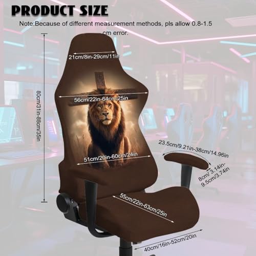 Suobstales Lion Cross Pattern Gaming Chair Cover Cat Scratch Proof Gaming Chair Slipcovers with Armrest, Stretchable Waterproof Office Desk Racing Chair Cover, Universal Fit for Computer Gamer Chairs - color: Lion Cross