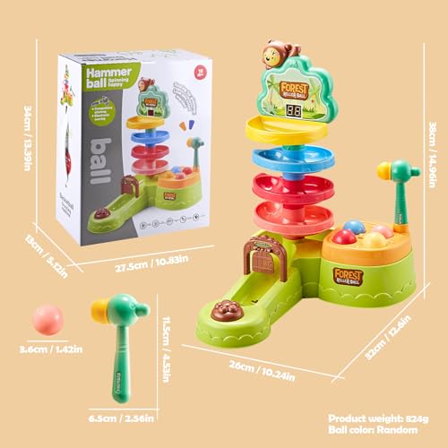 Children's Pitching Toys, Hammer Hitting Competitive Counting Mode Track Sliding Toys for Toddlers Kids Aged 1-5