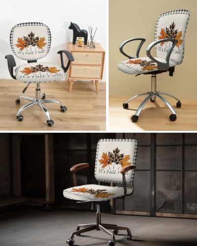 Savannan Office Chair Cover, Leopard Maple Leaf Thanksgiving Fall Y'all Protective Stretch Elastic Universal Cover for Desk Task Chair,Computer Rotating Chair 1 Pcs Black Buffalo Check Vintage Linen