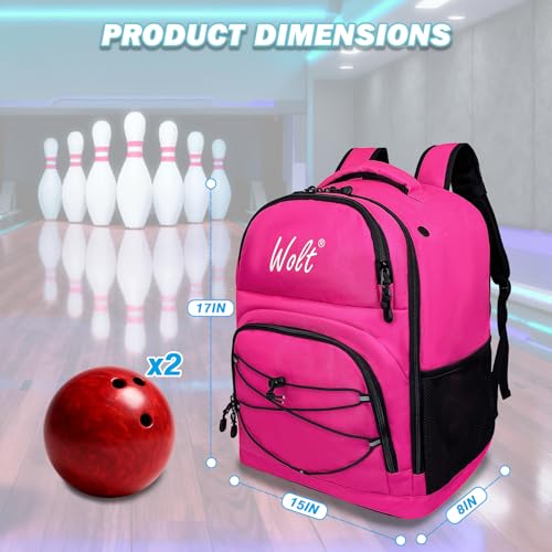 WOLT Bowling Ball Bag,2 Ball Bowling Backpack with Protective Foam Padded & Shoe Compartment Fits Up to Mens Size 16 - color: Pink