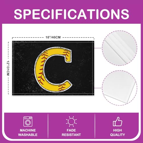 Erosebridal Initial C Letter Placemats 12x18 inch Set of 4 Baseball Pattern Place Mats | Monogrammed Table Place Mats Softball Accessories Yellow Black Oil Proof Washable Placemats - color: Yellow C