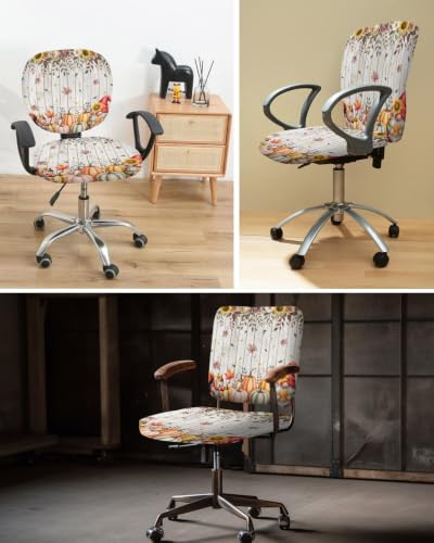 Savannan Office Chair Cover, Fall Pumpkin Squirrel Dwarf Protective Stretch Elastic Universal Cover for Desk Task Chair,Computer Rotating Chair 1 Pcs Botanical Flowers Maple Leaves