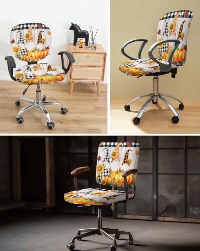 Savannan Office Chair Cover, Autumn Gnome Ombre Pumpkin Protective Stretch Elastic Universal Cover for Desk Task Chair,Computer Rotating Chair 1 Pcs Maple Leaf on Wood Board