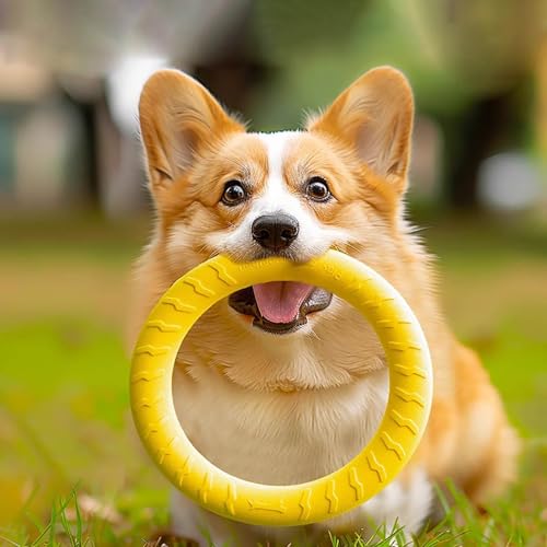 Dog Training Toys, Dog Flying Discs, Pet Flying Discs, Dog Chew Toy for Large Dog, Outdoor Dog Ring Toy, Puller Dog Toy, Floating Flying Toys Yellow S