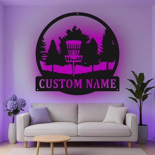 Custom Disc Golf Basket Led Light Metal Wall Art Personalized Gift for Disc Golfers Game Room Decor 3
