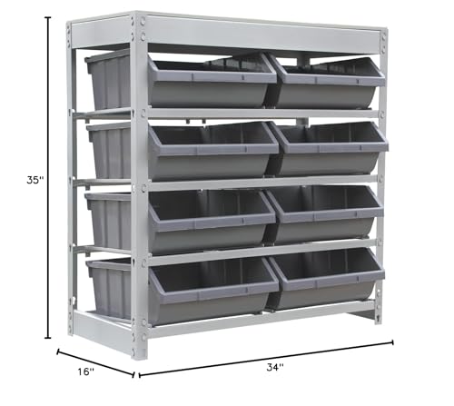 King's Rack Bin Rack Boltless Steel Storage System Organizer with Plastic Bins (4 Tier - 8 Bin) - size: 4 Tiers - 8 Bins