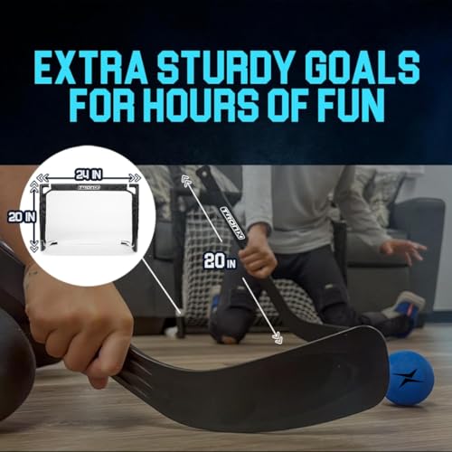 TronX - Mini Kids Knee Hockey Set – Complete 4-Player Indoor Kit with (2) Mini Goals, (4) Mini Sticks, and (2) Mini Foam Balls