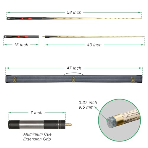 HomeSeason 57inch Snooker Cue Stick 18oz 3/4 Jointed Pool Cue, with Extension, Cue Case, Durable Ash Wood and Red Maple Construction Billiards Cue - color: HSS10