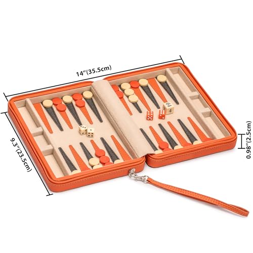 Yellow Mountain Imports Travel Size Backgammon Mini Game Set, Alanya - Magnetic Checkers and 9-inch Board in Sleek Leatherette Case - Classic Strategy Board Game - color: Aegean Ember