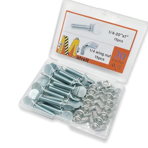 15 Sets 1/4"-20 x1 Thumb Screw Bolts and Wing Nut Kit Zinc Plated Finger Tight Racket Screw and Nut Tool-Free Racket & Sports Equipment Hardware Fitting Fastenings Assortment Kit - size: 15 Sets 1/4"-20 x1" ThumbScrews&WingNuts