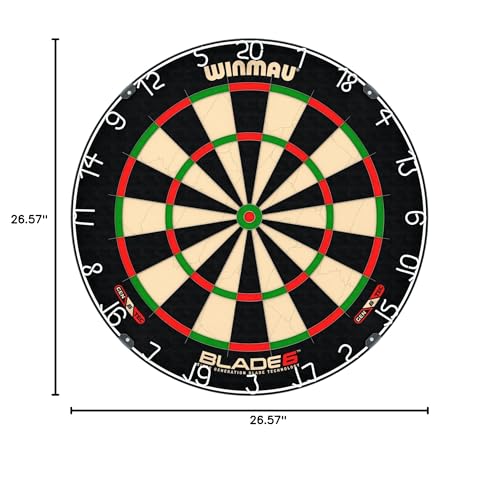 WINMAU Blade 6 Dartboard Set – PDC Endorsed Professional Dart Board with Surround – Includes 2 Steel Tip Dart Sets, Oche Line & Checkout Card – Complete Home Darts Setup