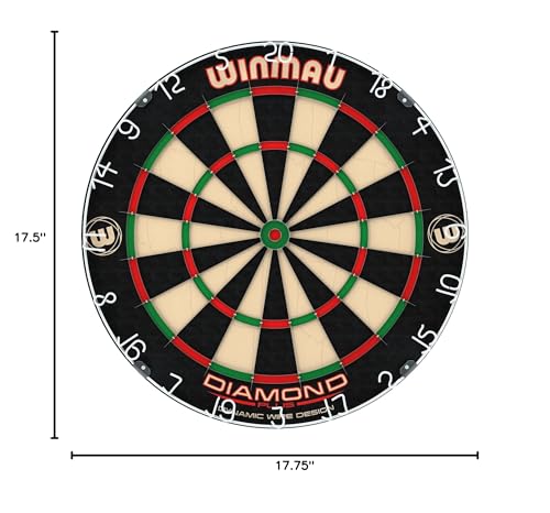 WINMAU Diamond Plus Dartboard - PDC Tournament Dart Board with High-Density Sisal & Reduced Bounce-Out Wiring - Available as Board Only, Surround Set or Cabinet Set with Steel Tip Darts