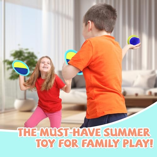 Toss and Catch Ball Set Beach Toys for Kids Outdoor Toys and Yard Games for Boys and Girls Improves Focus Great for Exercise Fun Easter Christmas Birthday Gift Idea (Yellow)