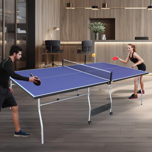 Folding & Portable 8ft Mid-Size Ping Pong Table Set for Indoor and Outdoor Games