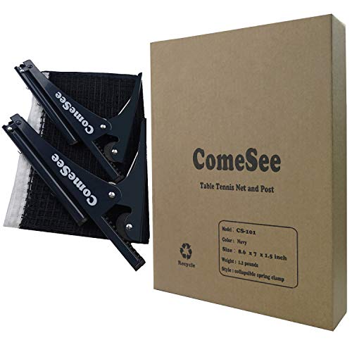 Comesee Kioos Collapsible Table Tennis Net Professional Steel Pingpong Net Clip Grip Mesh Training Competition Portable Tension Adjustable Post (Navy)