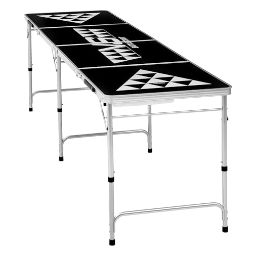 VEVOR 8 Foot Portable Beer Pong Table, Carrying Handles and 6 Pong Balls, Adjustable Height, Lightweight Table for Office, Tailgate Party, Travel and Camping, Black