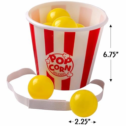 Fun Express Popcorn Bucket Ball Toss Game - 14 Total Pieces - Party Games for Kids