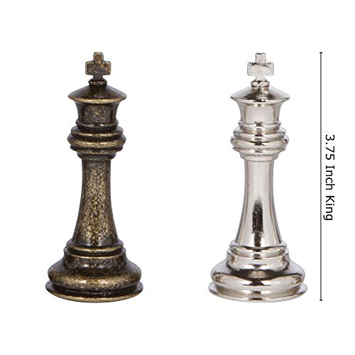 Edgemar Silver and Bronze Metal Chess Pieces with 3.75 Inch King and Extra Queens, Pieces Only, No Board