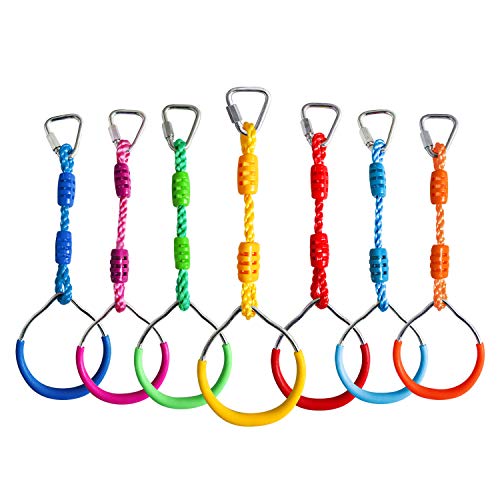Rainbow Craft 7-Pack Colorful Ninja Rings - Gymnastic Ring, Swing Bar Ring, Monkey Rings for Backyard Ninja Warrior Obstacle Slackline Kits - color: 7 Pack Ninja Acc