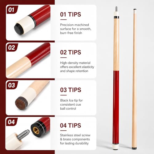 58" Pool Cue Stick Set, 2-Piece Birch Wood Billiard Cues with 13mm Leather Tips, 20oz House Cue Sticks for Home Pool Tables, Bars & Casual Play - size: 58" Set of 4
