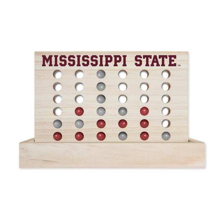 Rico Industries NCAA Mini Travel Team 4 in A Row Mini Game- Wooden, Team Colors, 5.5" x 8" (Mississippi State) - style: Mississippi State