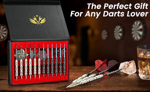 WINSDART Darts Metal Tip Set Professional Metal Darts for Dartboard Steel Tip Darts with Nonslip Iron Barrel Aluminum Dart Shafts,Extra Flights,Dart Sharpener,Gift Box - style: Skull Laser Darts Set