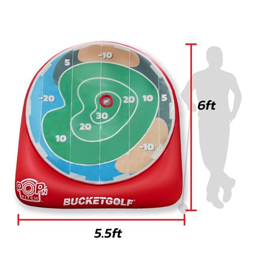 BucketGolf Pop-n-Pitch Inflatable Golf Target Game – Portable Golf Practice Mat with Movable Bullseye, Lightweight and Easy Setup for Backyard or Garage