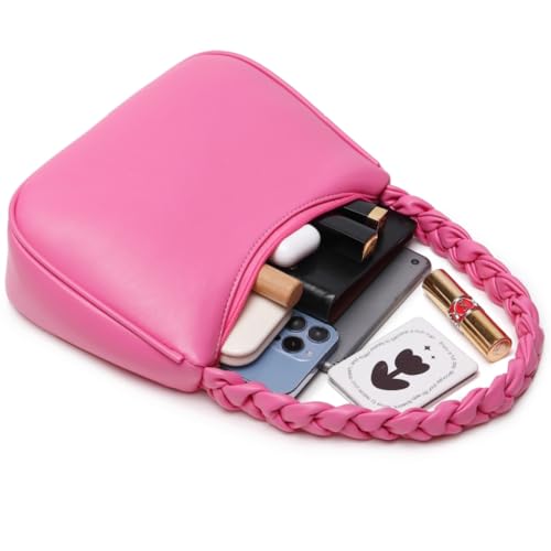 CYHTWSDJ Shoulder Bags for Women, Cute Hobo Tote Handbag Mini Clutch Purse with Zipper Closure - color: Braid Pink