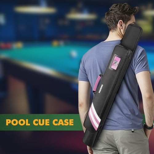 PEKREWS Pool Cue Case, Soft Pool Stick Case 1x1 Holds 1 Butt and 1 Shaft with Queue Zipper Pocket, Sturdy Polyester Billiard Cue Bag with Shoulder Strap Handle, Billiard Stick Bag for Men and Women - color: Pink