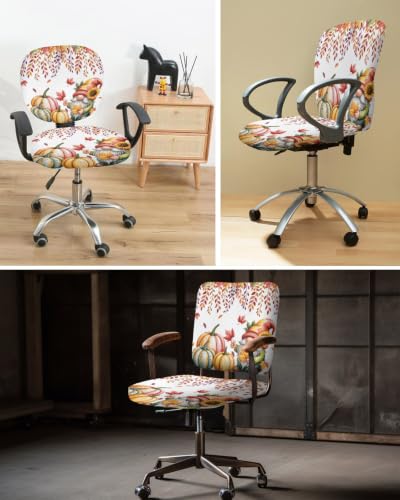 Savannan Office Chair Cover, Fall Thanksgiving Dwarf Pumpkin Protective Stretch Elastic Universal Cover for Desk Task Chair,Computer Rotating Chair 1 Pcs Autumn Maple Leaves on White