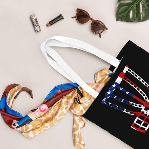 NIENIE Usa Flag Disc Golf Tote Bag for Women Shopping Bags Reusable Large Capacity Casual Shoulder Handbags DIY Gift Bags Cute Canvas Tote Bag