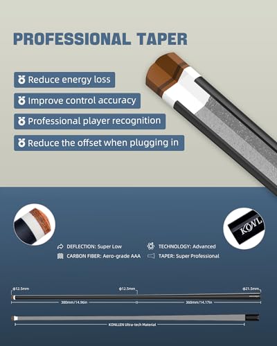 KONLLEN Carbon Fiber Pool Cue Stick 58-inch Professional Pool Sticks for Adults Full Carbon Technology Low Deflection Pool Cue Billiard Cues with 12.5mm Tip (Easy to Control, Pro Taper, Ultra-Smooth) - color: 003 white
