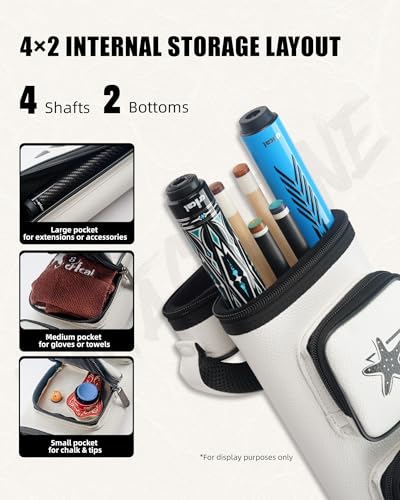 CRICAL Pool Cue Case 2x4 Hard Pool Stick Case Holds 2 Butts and 4 Shafts for Adults Billiard Cue Case with Soft Shoulder Straps - color: White