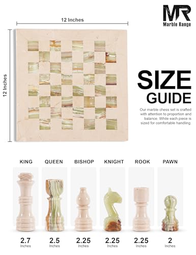 Marble Chess Set 12" Inches Verona and Green with Storage Box and 2 Extra Queen Handmade Classic Board Games for Adults, Luxury Chess Board & Marble Chess Set for Adults - color: Verona & Green