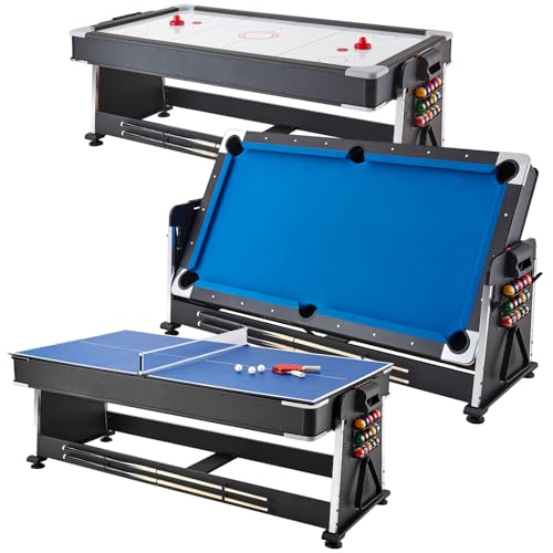 Happybuy 3-in-1 Rotating Swivel Multi Game Table with Air Hockey, Billiards/Pool, and Table Tennis, 88" Gaming Table for Family Game Room, Includes All Accessories