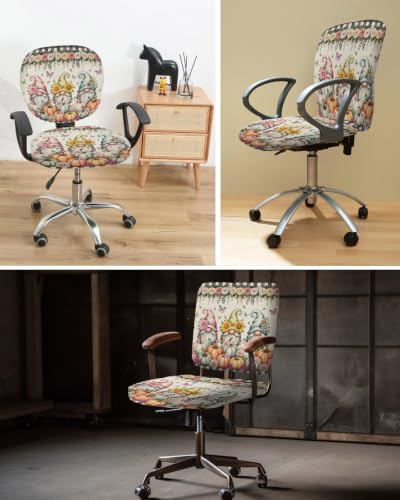 Savannan Office Chair Cover, Fall Gnoms Pumpkin Sunflower Protective Stretch Elastic Universal Cover for Desk Task Chair,Computer Rotating Chair 1 Pcs Classic Black Buffalo on Retro