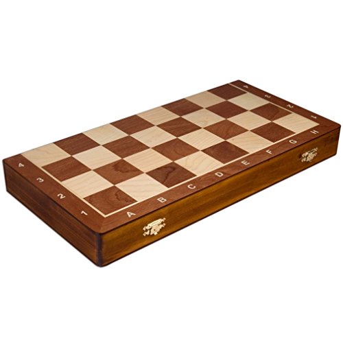 Wegiel Handmade European Professional Tournament Chess Set - Wooden 21 Inch Folding Board with Felt Base & Hand Carved Chess Pieces - Compartment Inside The Board to Store Each Piece