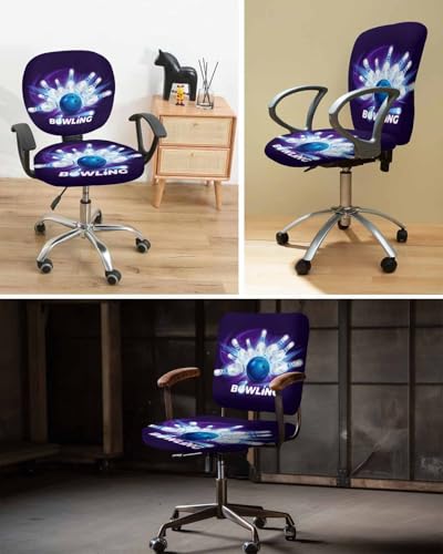 Computer Office Chair Cover, Sports Theme Modern Athlete Competitive Bowling Ball Game Split Stretchable Chair Seat Covers, Removable Washable Universal Desk Rotating Chair Slipcover Protector