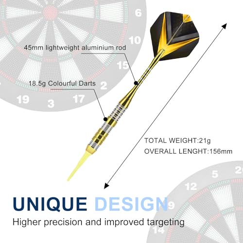 Soft Tip Darts Set 3 Aluminum Shaft Professional Darts Plastic Tip Sets 2BA Replacement Tips + Extra 3 Dart Flights 3 Replace Plastic Shafts for Electronic Dart Board - color: Yellow