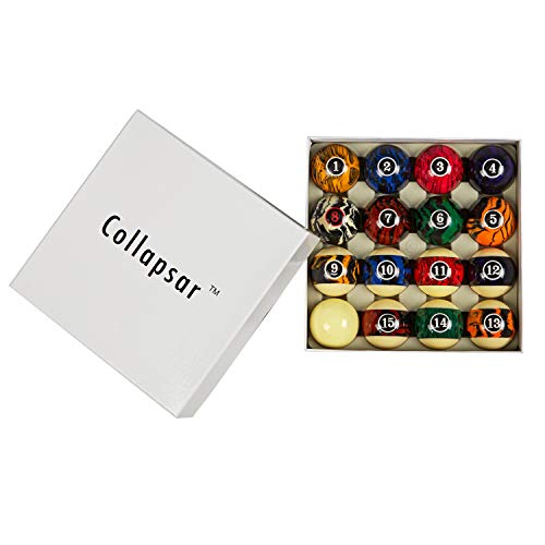 Collapsar Deluxe 2-1/4" Billiard Pool Balls Marble-Swirl Style Billiards Ball Complete 16 Ball Set (Several Style Available) - style: Black Marble With Art Number