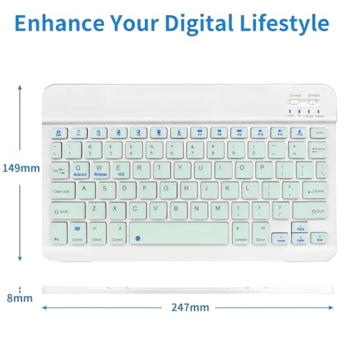 Slim Mini Wireless Portable Bluetooth Rechargeable Keyboard for Apple iPad iPhone Samsung Tablet Phone Smartphone Fire HD 10 Max 11 iPadOS iOS Android (10 Inch Green) - color: 10 Inch Green