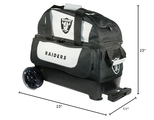Strikeforce Bowling NFL Las Vegas Raiders Two Ball Bowling Roller Bag with Ball, Shoe and Accessory Pockets