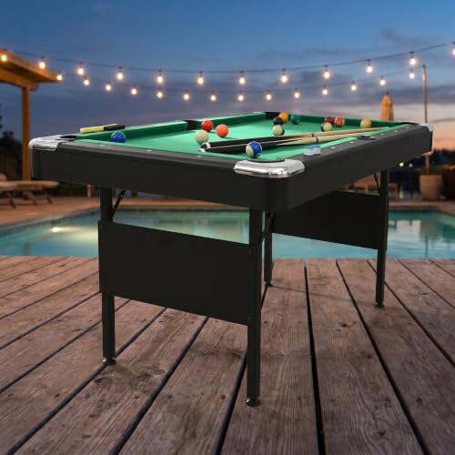 Foldable Pool Table, Compact Billiards Tables, Indoor Games Table for Family & teenagers, Billiard Gaming Board with Full Accessories, Small Space Game Top for Dining Room & Home Entertainment - size: 56-inch