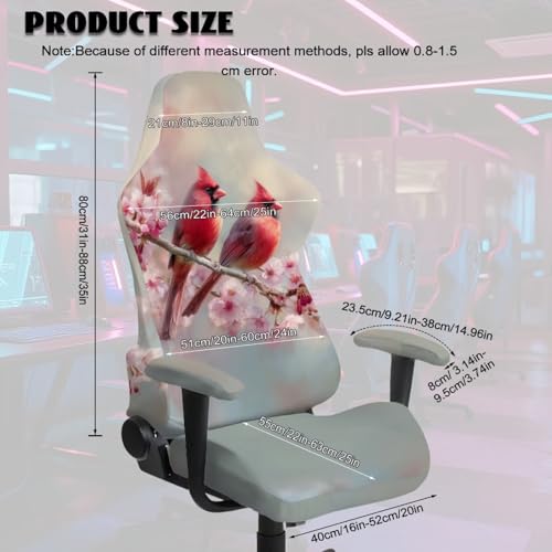 Suobstales Cardinal Cherry Blossom Pattern Gaming Chair Covers Waterproof Cat Scratch Proof Stretch Game Chair Cover with Armrest Anti-Scratch Protection for Ergonomic Gaming Rotating Desk Chair - color: Cardinal Cherry Blossom