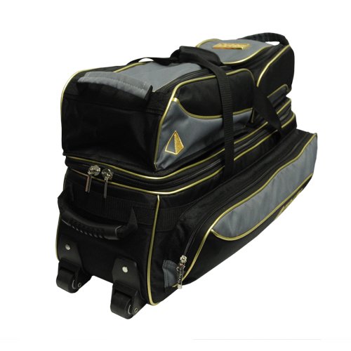 Pyramid Path Triple Tote Roller Plus Bowling Bag with Detachable Shoe Bag (Fits US Mens Size 15), Accessory and Side Pocket, Lightweight Travel Design - color: Black/Gold/Grey 24K Edition