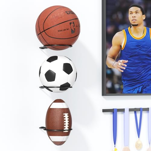 Ball Holder Wall Mount Set –Sports Ball Racks for Basketball, Soccer, Volleyball, Football – Wall Storage & Display for Sports Room - size: 6 pack