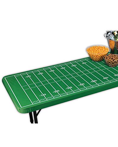 Football Field Table Cover with Elastic Edge - 72" x 36" (1 Pc.) - Durable & Vibrant Green Colors for Game Day & Tailgate Parties