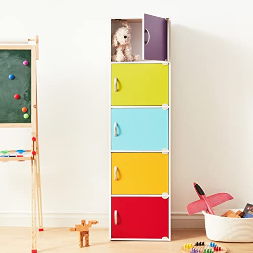 HODEDAH IMPORT Bookcase, Rainbow, 5 Door - color: Rainbow