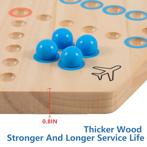 Wahoo Marble Board Game - Extra Large 23.6 Inches Game Board for 4 and 6 Players, Classic Family Fun with 30 Marbles, 6 Dice, Storage Bag & Gift Box, Bright Colors. (Extra Large, Log) - color: Extra Large, Log