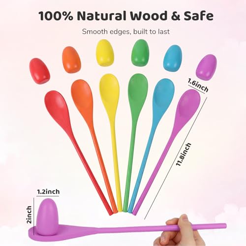 LovesTown 12 PCS Egg Spoon Race Game Sets, Wooden Balance Relay Games for Kids Carnival Birthday Party Outdoor Spring Group Obstacle Course Game Field Day Party Favors - size: Medium